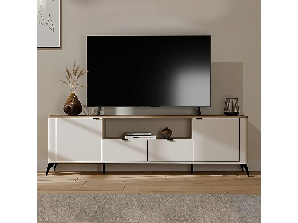 Mobile tv 186 cm con ante e cassetti cashmere e rovere PTVT3