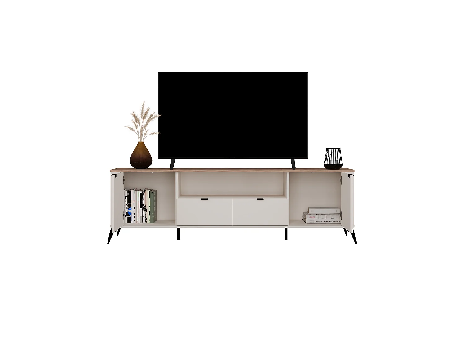 Mobile tv 186 cm con ante e cassetti cashmere e rovere PTVT3