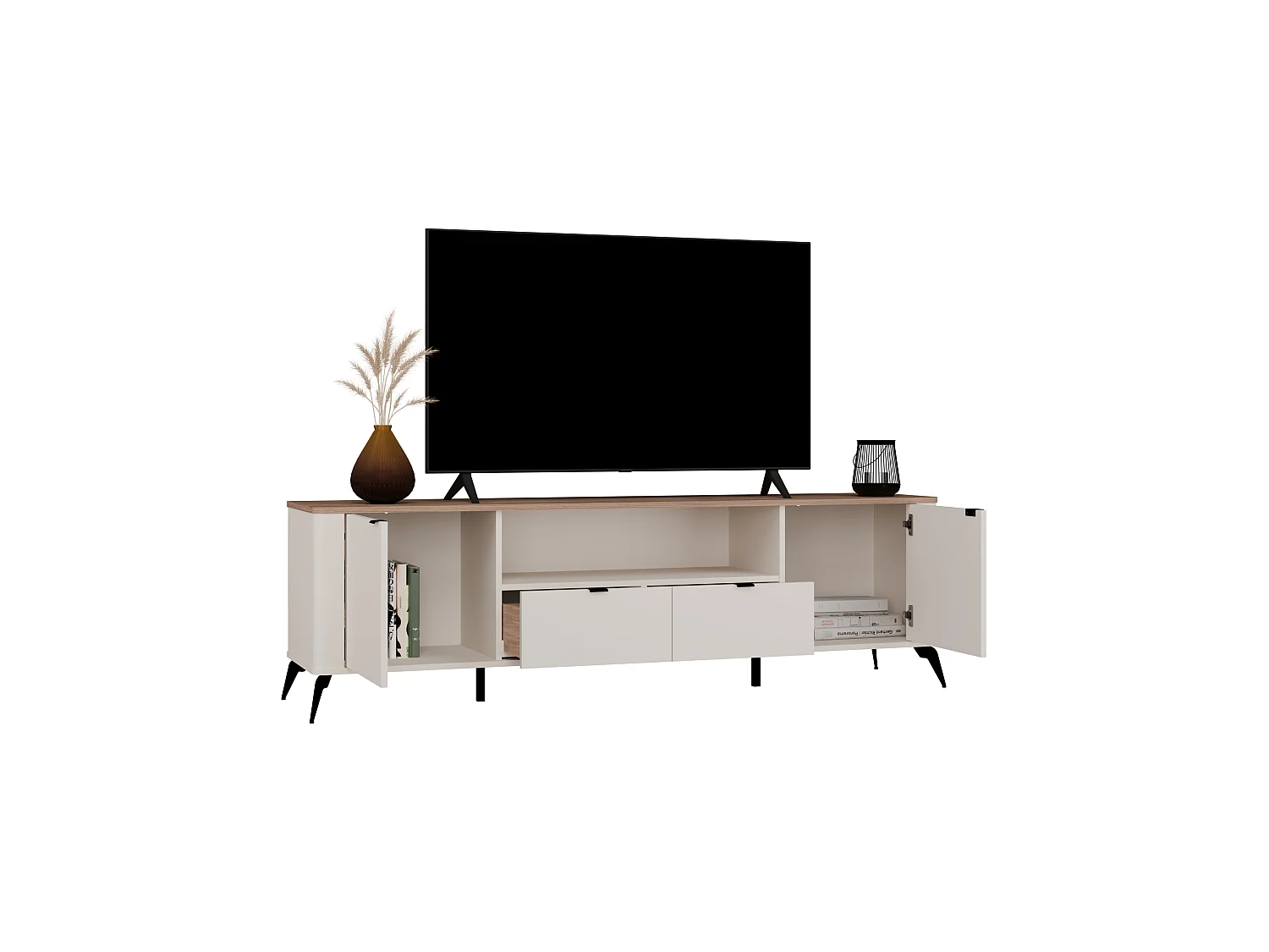 Mobile tv 186 cm con ante e cassetti cashmere e rovere PTVT3