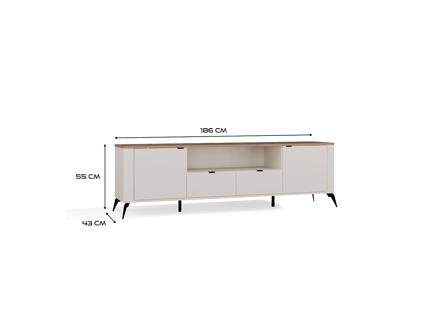 Mobile tv 186 cm con ante e cassetti cashmere e rovere PTVT3