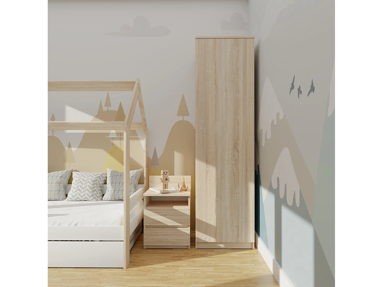 Armadio ad anta battente 80x180 apertura tip-on rovere chiaro AT7