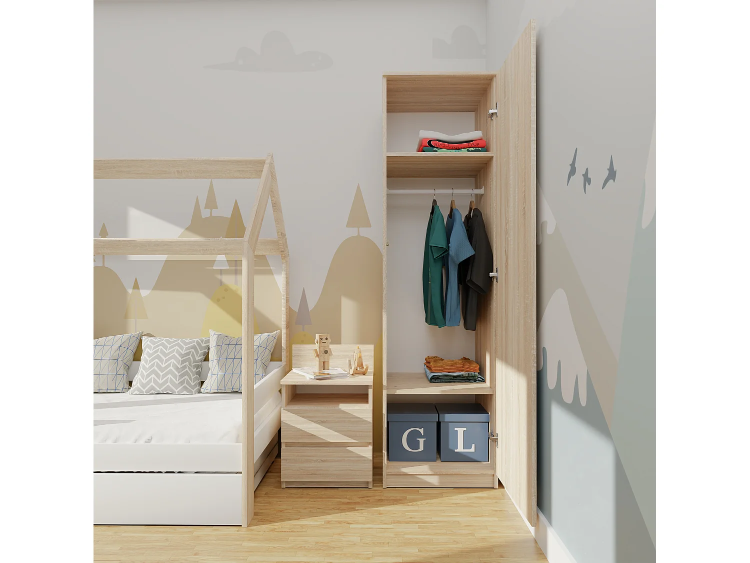 Armadio ad anta battente 80x180 apertura tip-on rovere chiaro AT7