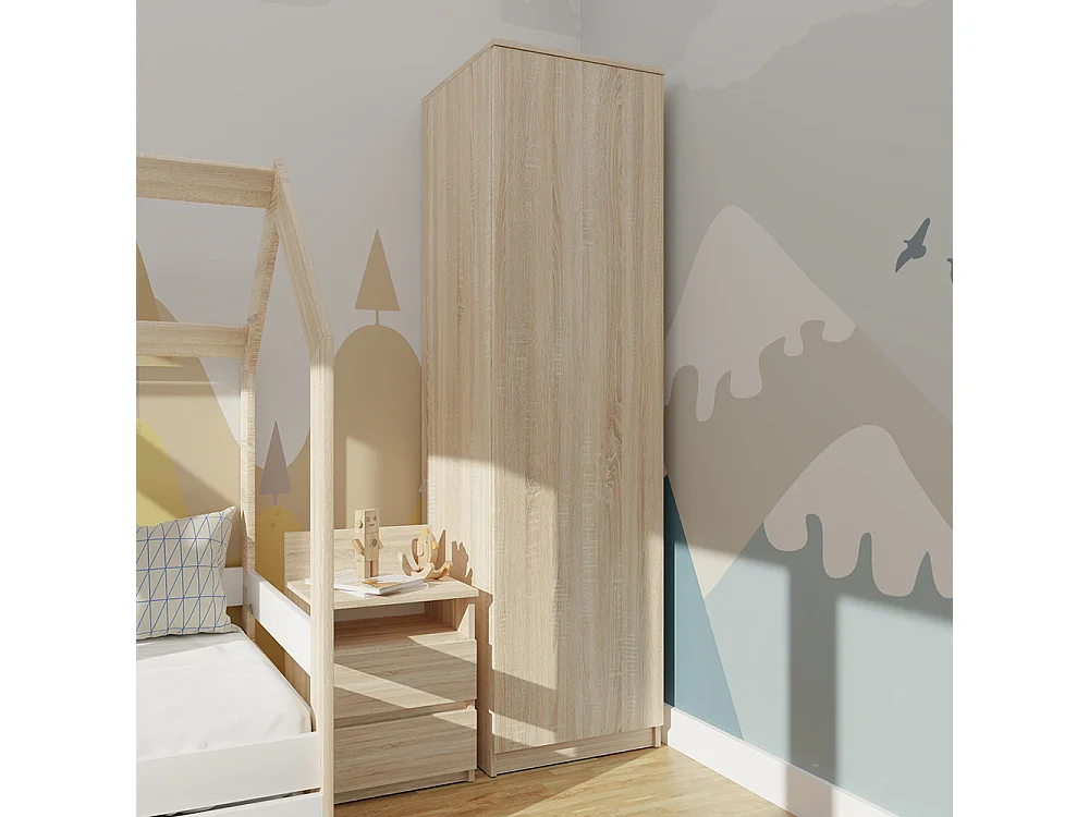 Armadio ad anta battente 80x180 apertura tip-on rovere chiaro AT7