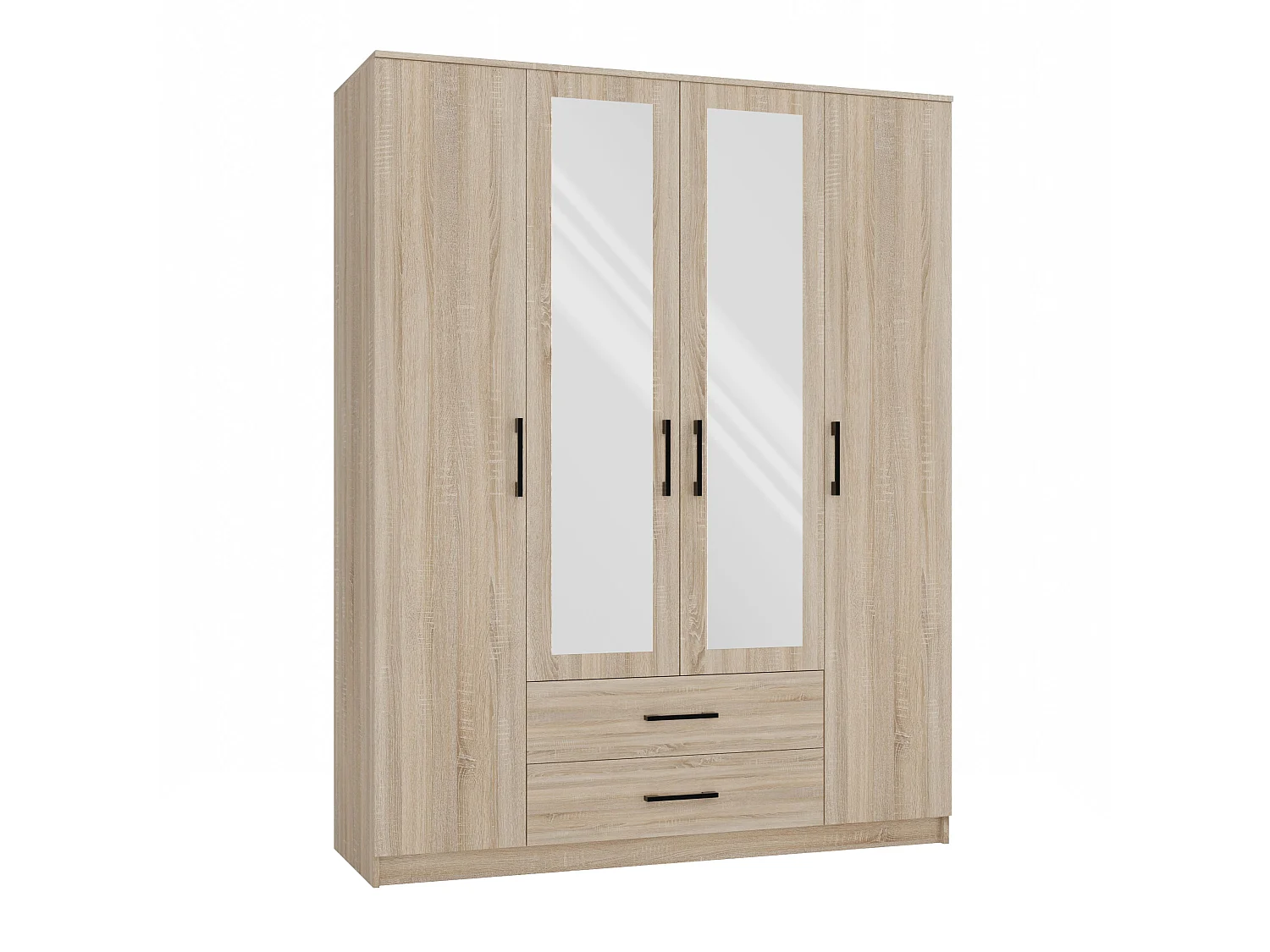 Armadio 4 ante 160x205 cm con specchio rovere chiaro AT15