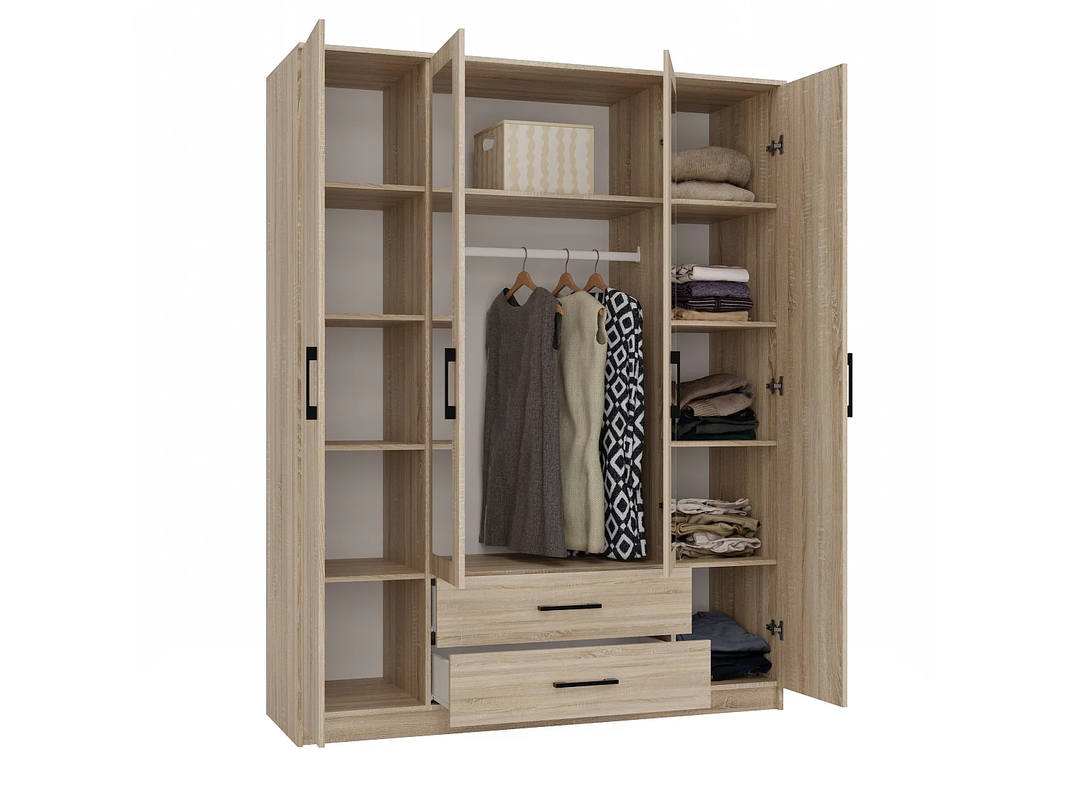 Armadio 4 ante 160x205 cm con specchio rovere chiaro AT15