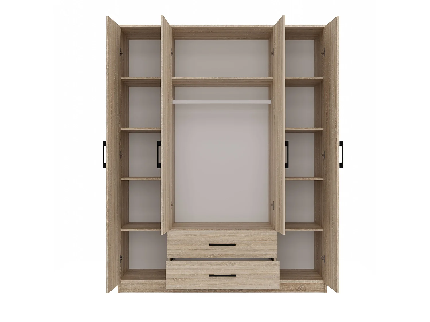 Armadio 4 ante 160x205 cm con specchio rovere chiaro AT15