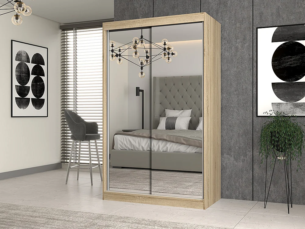 Armadio ante scorrevoli 120x200 cm specchiato rovere chiaro AT4