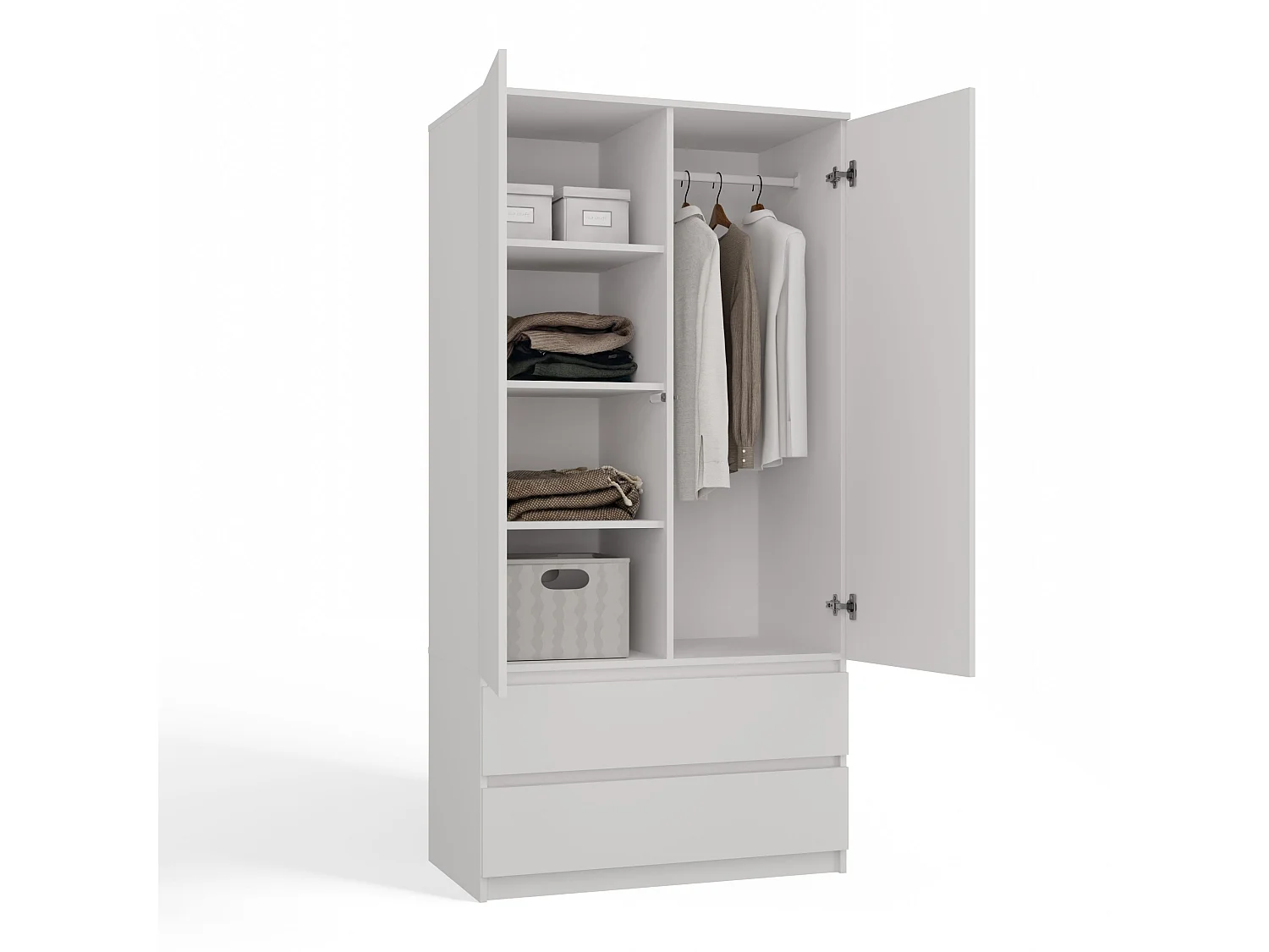 Armadio a 2 ante 90x180 cm con cassetti bianco AT10