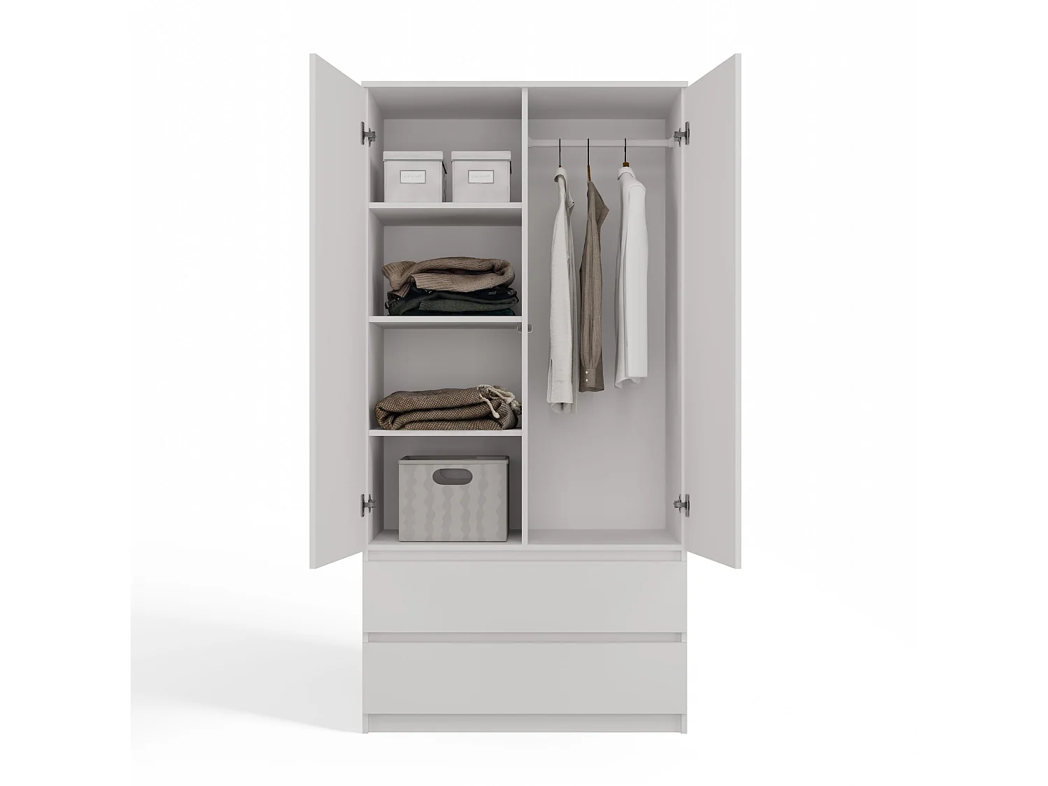 Armadio a 2 ante 90x180 cm con cassetti bianco AT10