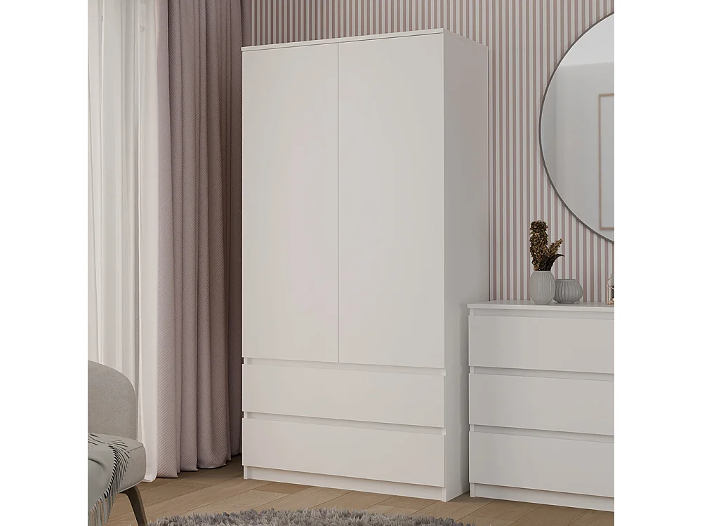 Armadio a 2 ante 90x180 cm con cassetti bianco AT10