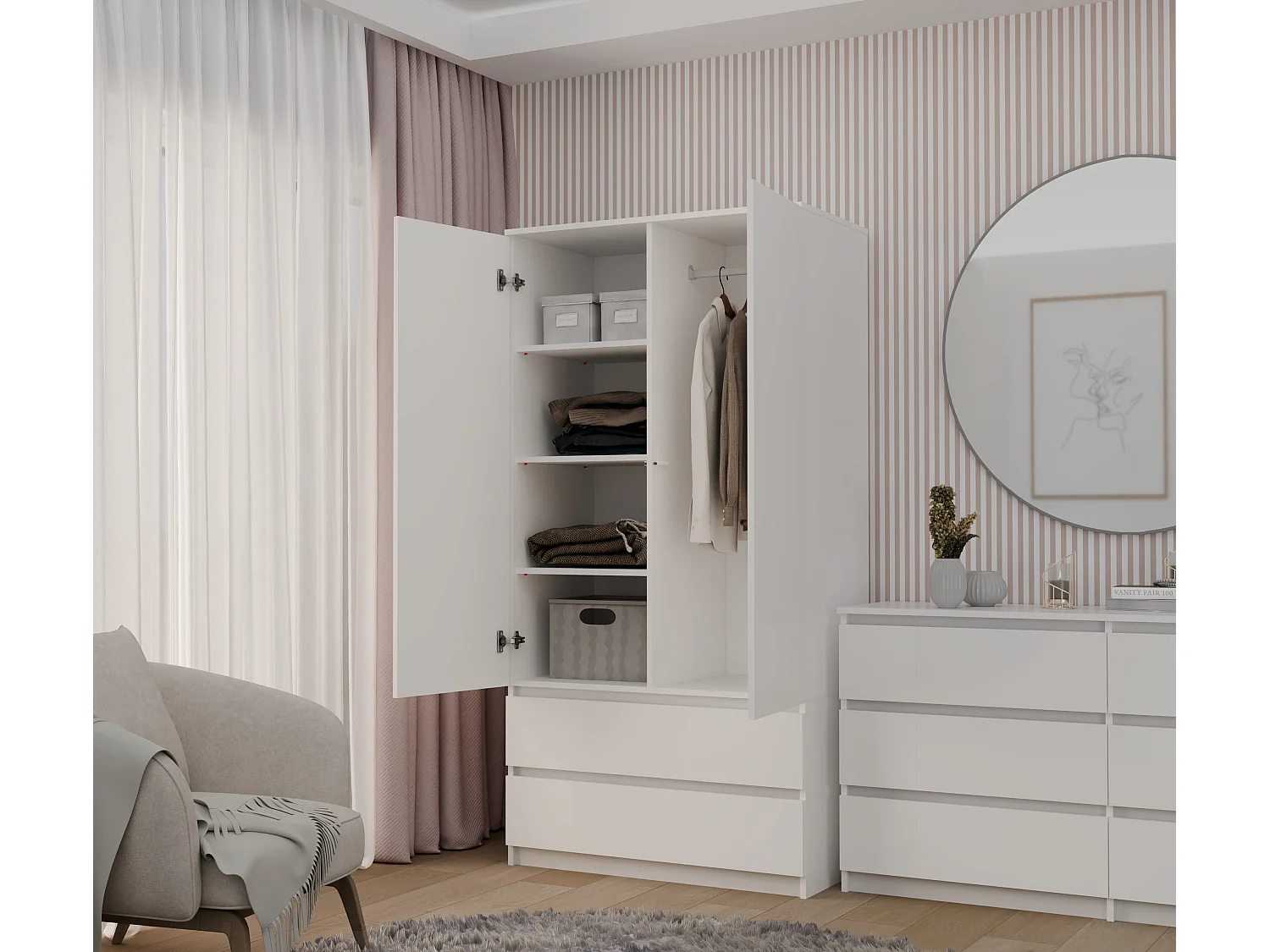 Armadio a 2 ante 90x180 cm con cassetti bianco AT10