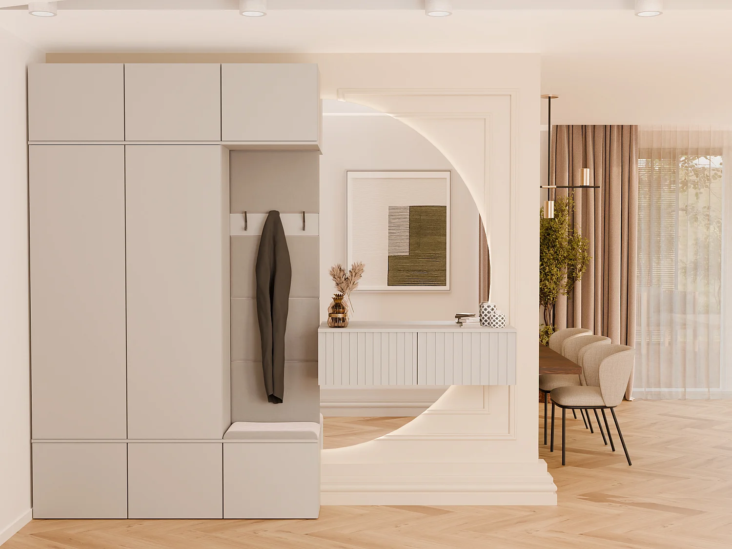 Mobile ingresso moderno 150x238 con guardaroba beige cashmere MIT11