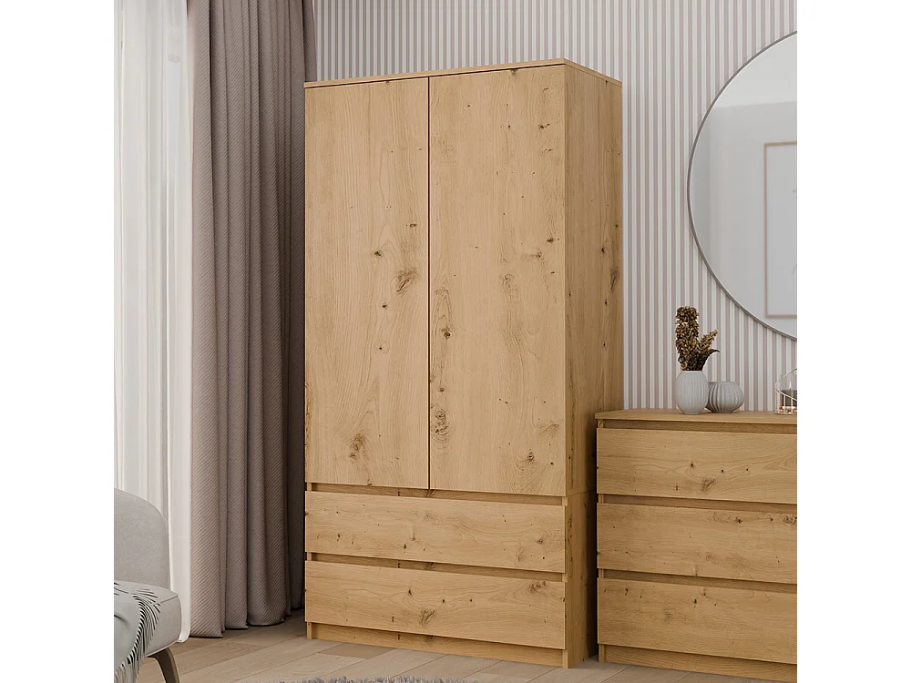 Armadio a 2 ante 90x180 cm con cassetti rovere AT10