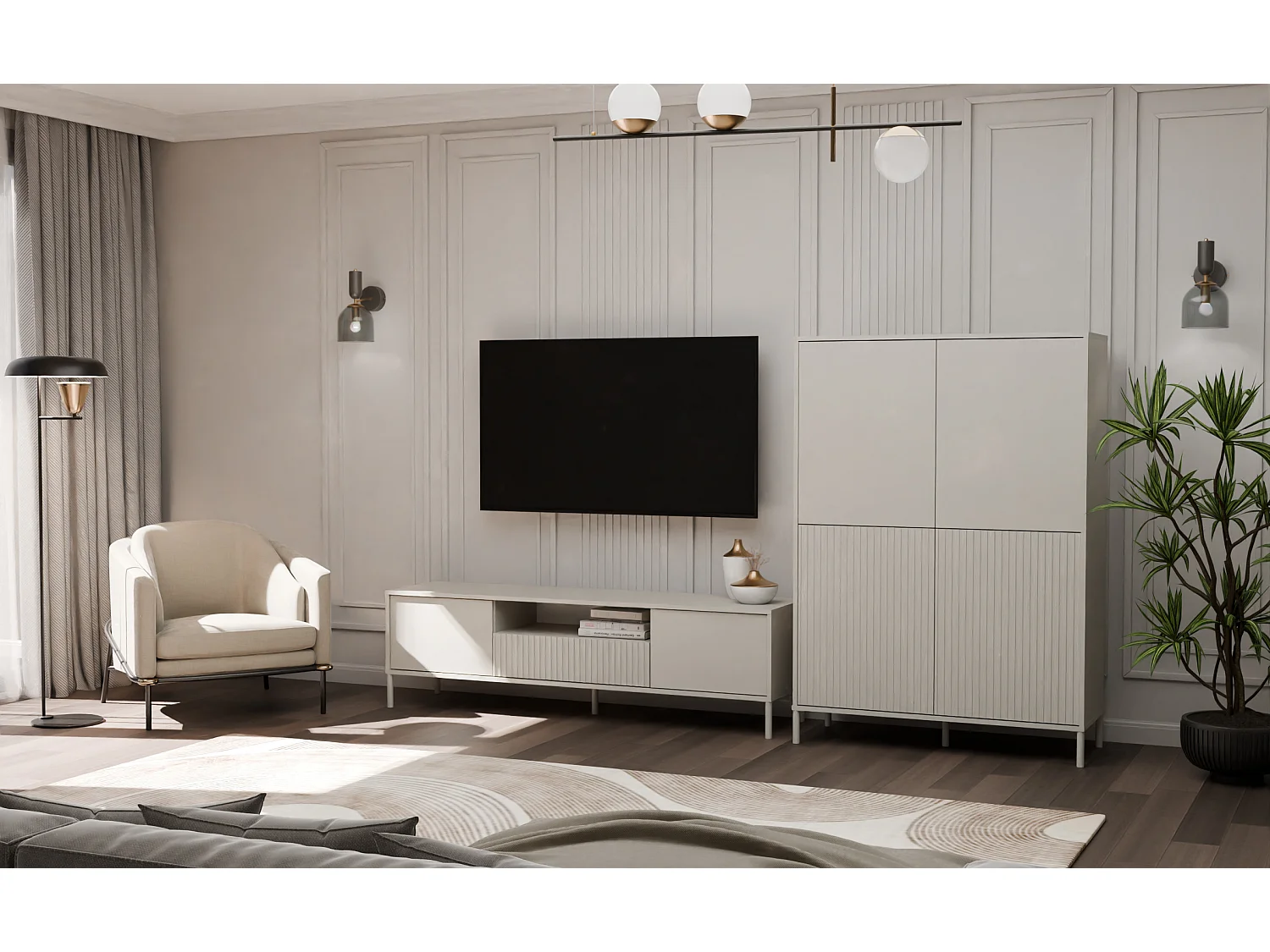 Mobile tv minimal 164 cm con ante e cassetto cashmere PTVT4