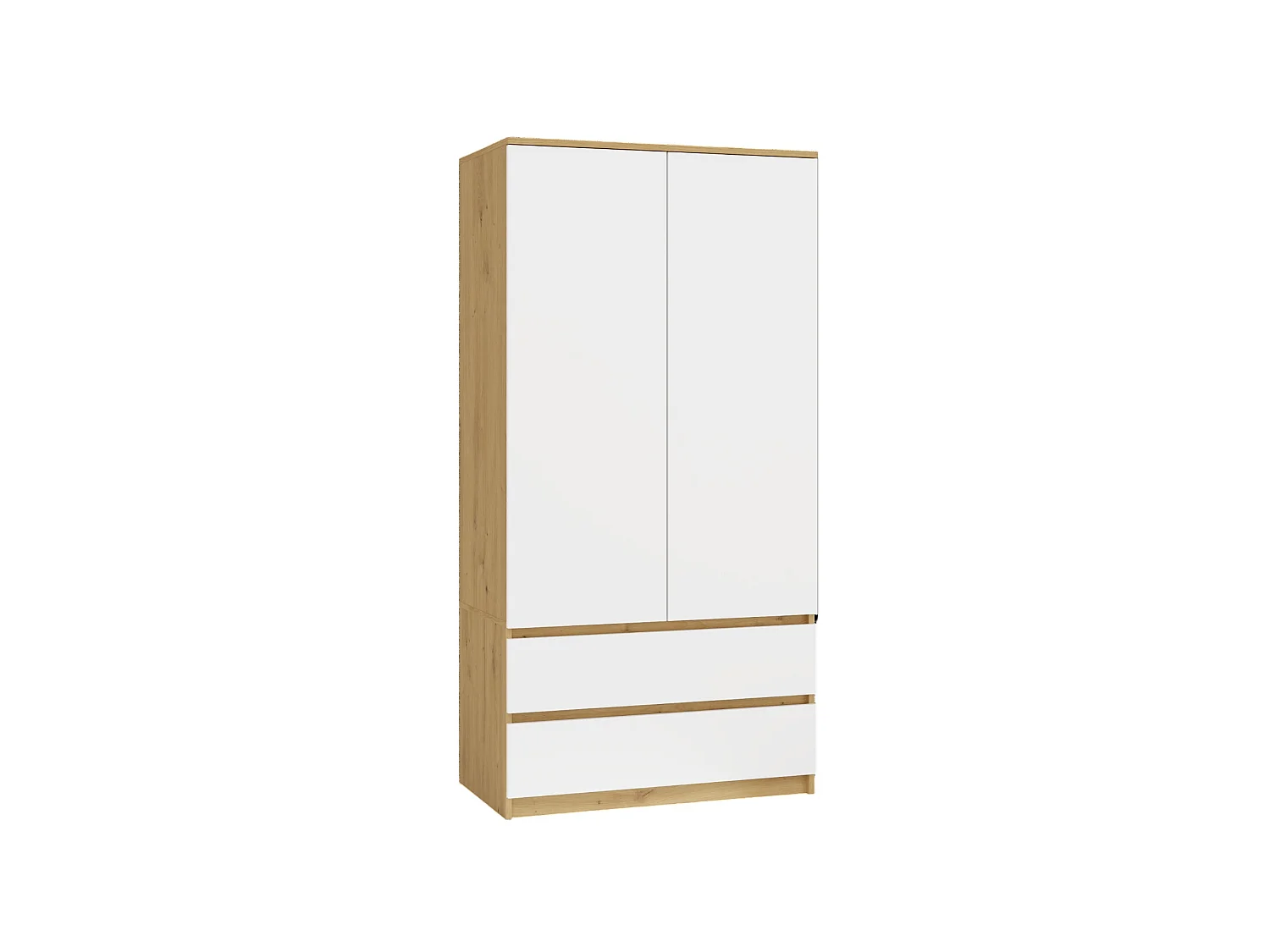 Armadio a 2 ante 90x180 cm con cassetti bianco/rovere AT10