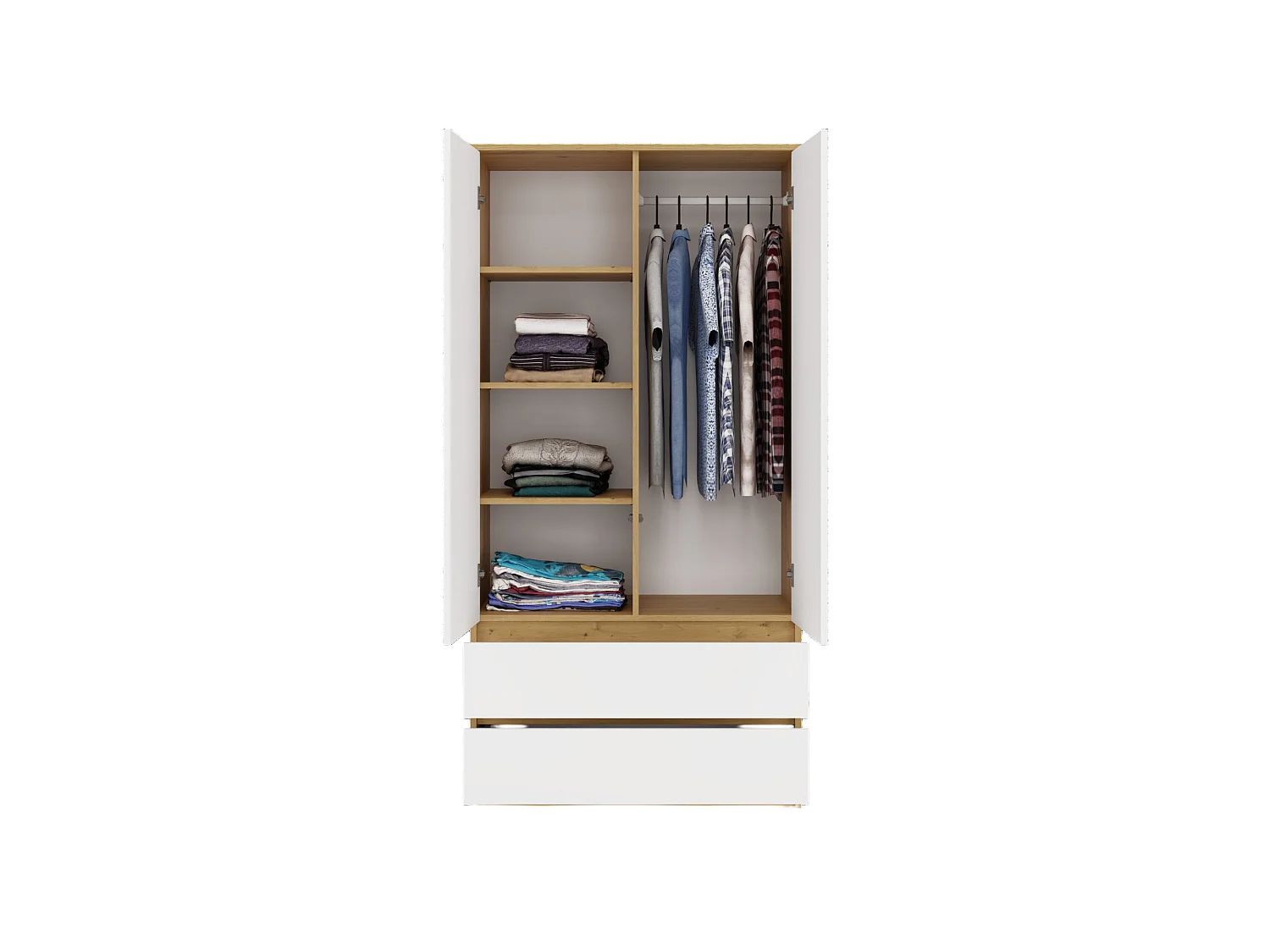 Armadio a 2 ante 90x180 cm con cassetti bianco/rovere AT10