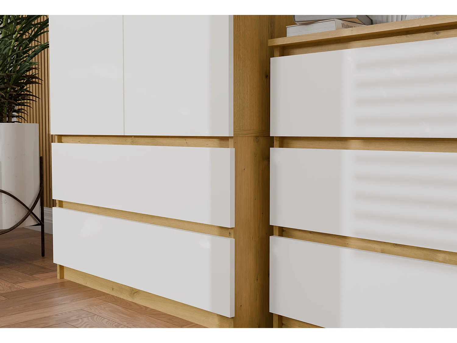 Armadio a 2 ante 90x180 cm con cassetti bianco/rovere AT10
