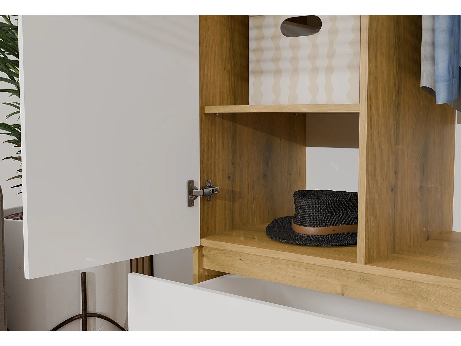 Armadio a 2 ante 90x180 cm con cassetti bianco/rovere AT10