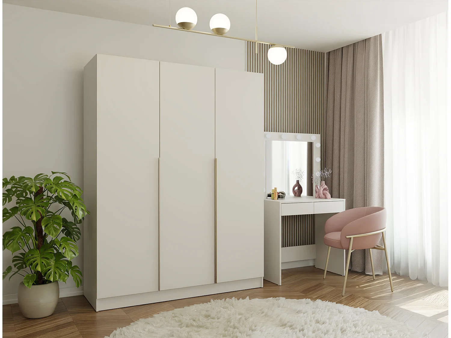 Armadio 3 ante 150x200 cm elegante beige AT17