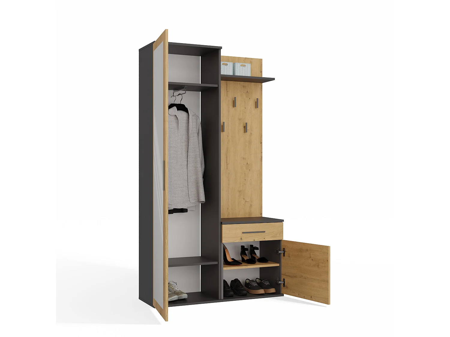 Mobile ingresso con specchio rovere e antracite MIT3