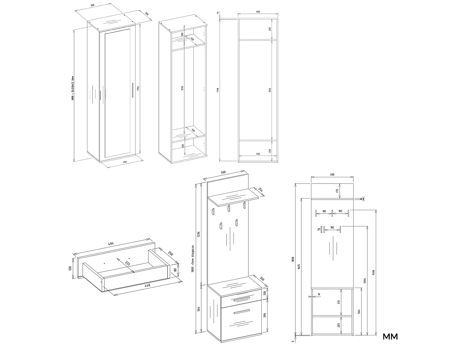 Mobile ingresso con specchio rovere e antracite MIT3
