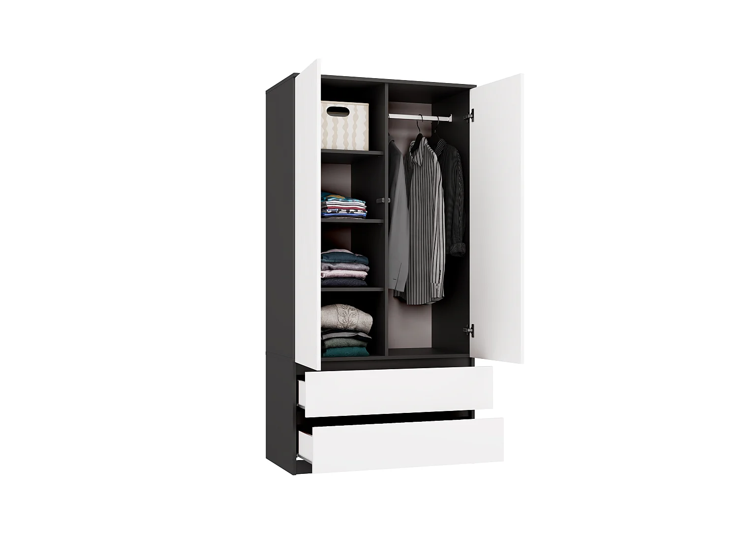 Armadio a 2 ante 90x180 cm con cassetti bianco/antracite AT10