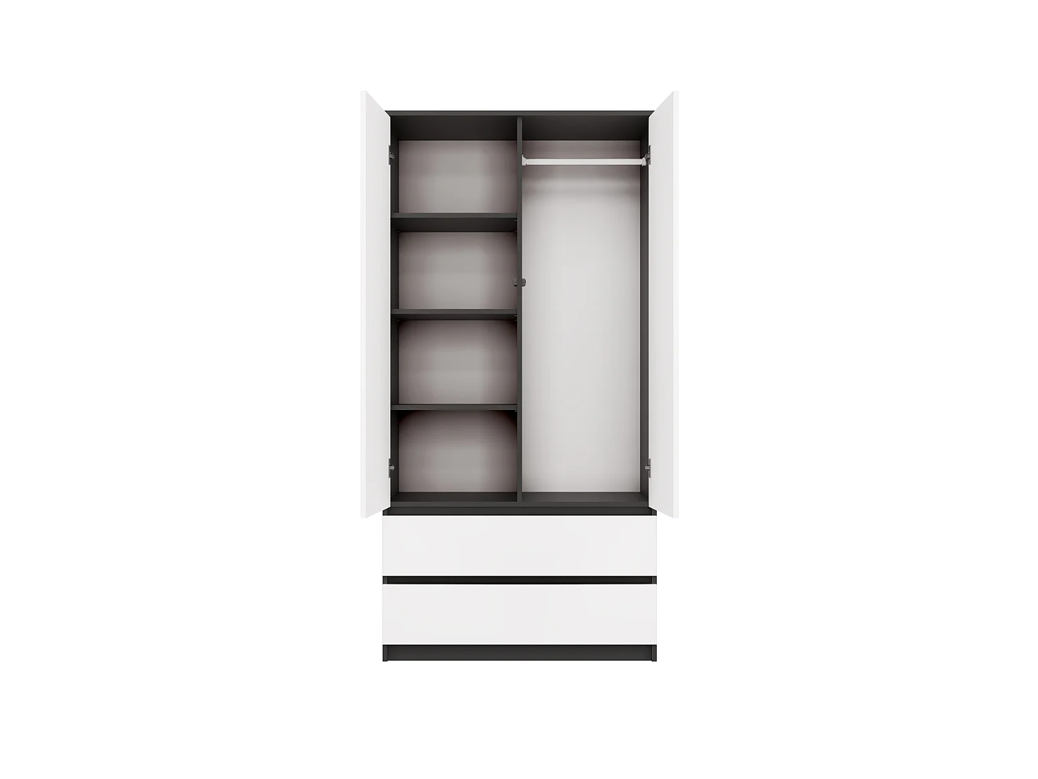 Armadio a 2 ante 90x180 cm con cassetti bianco/antracite AT10