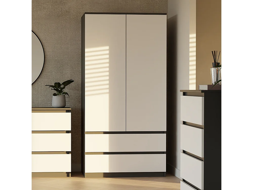 Armadio a 2 ante 90x180 cm con cassetti bianco/antracite AT10