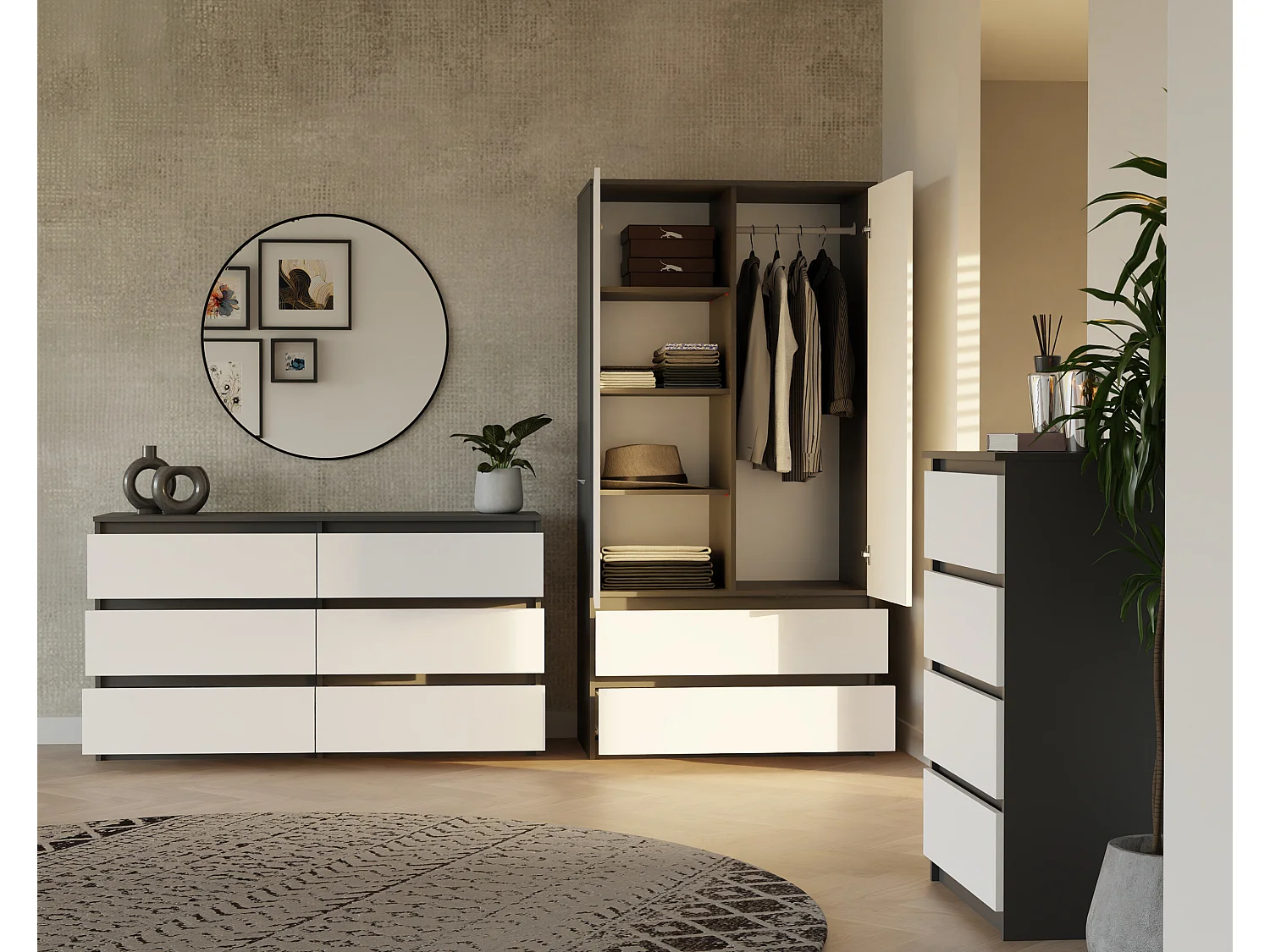 Armadio a 2 ante 90x180 cm con cassetti bianco/antracite AT10