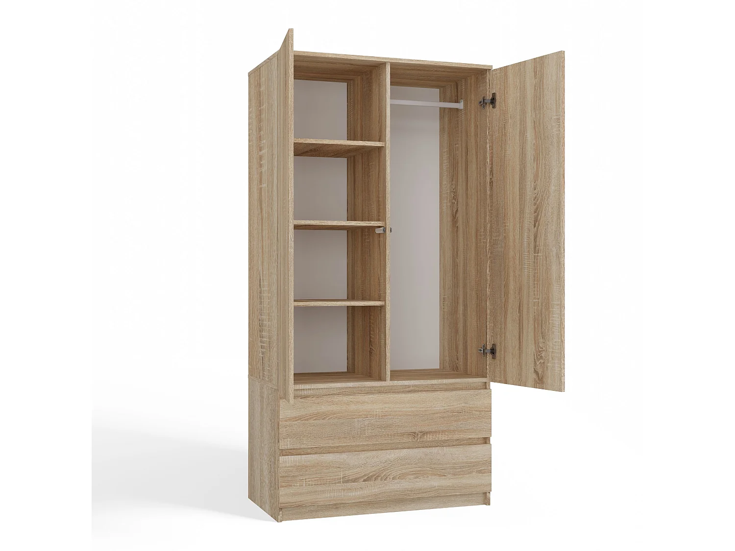Armadio a 2 ante 90x180 cm con cassetti rovere chiaro AT10