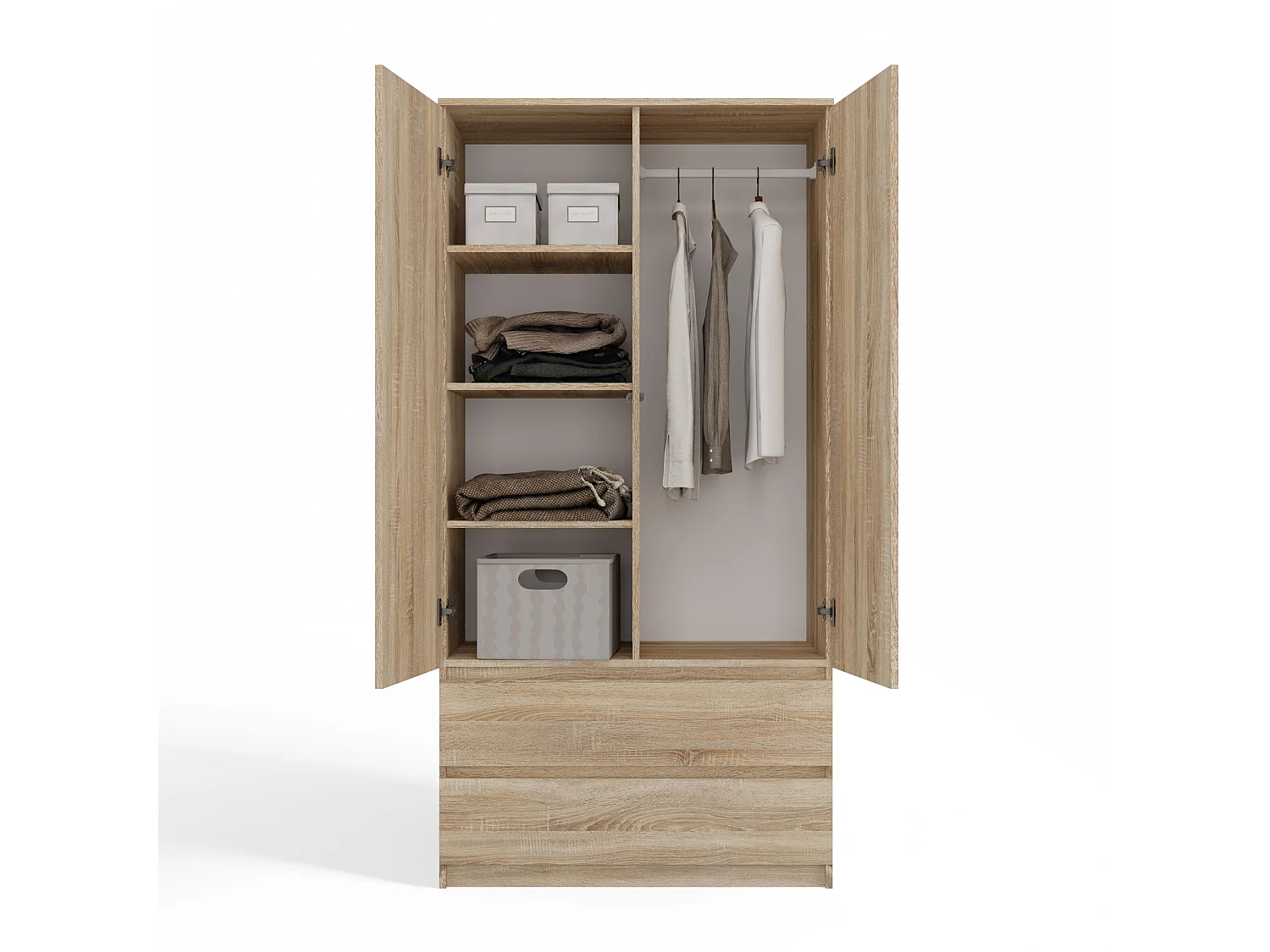 Armadio a 2 ante 90x180 cm con cassetti rovere chiaro AT10