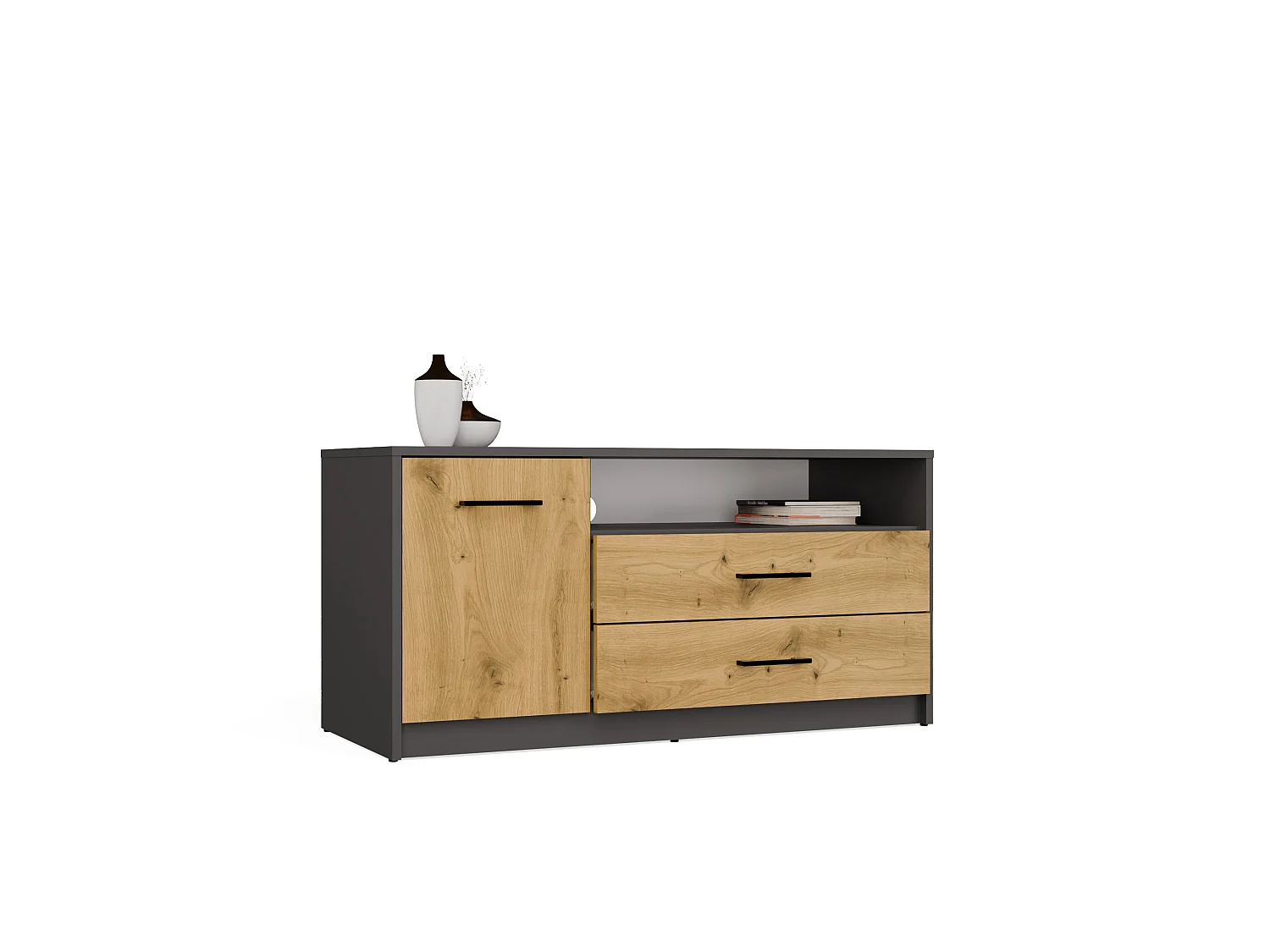 Mobile tv minimal 109x53 cm con anta e cassetti rovere e antracite PTVT6
