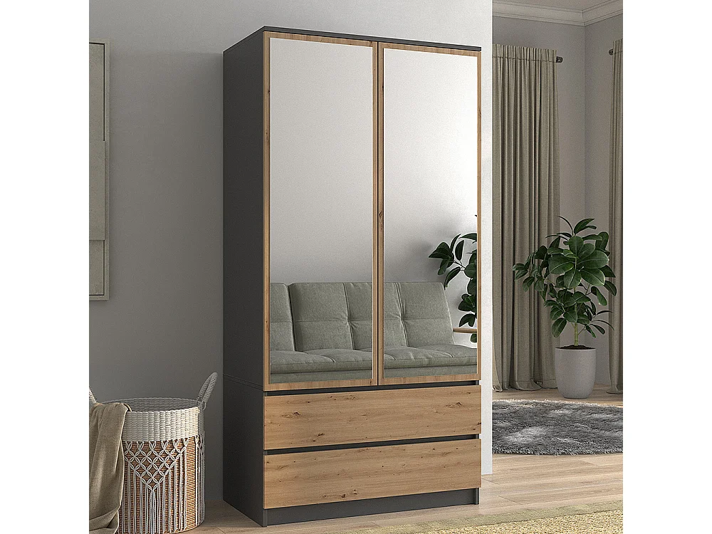 Armadio 90x180 cm con specchio rovere/antracite AT11