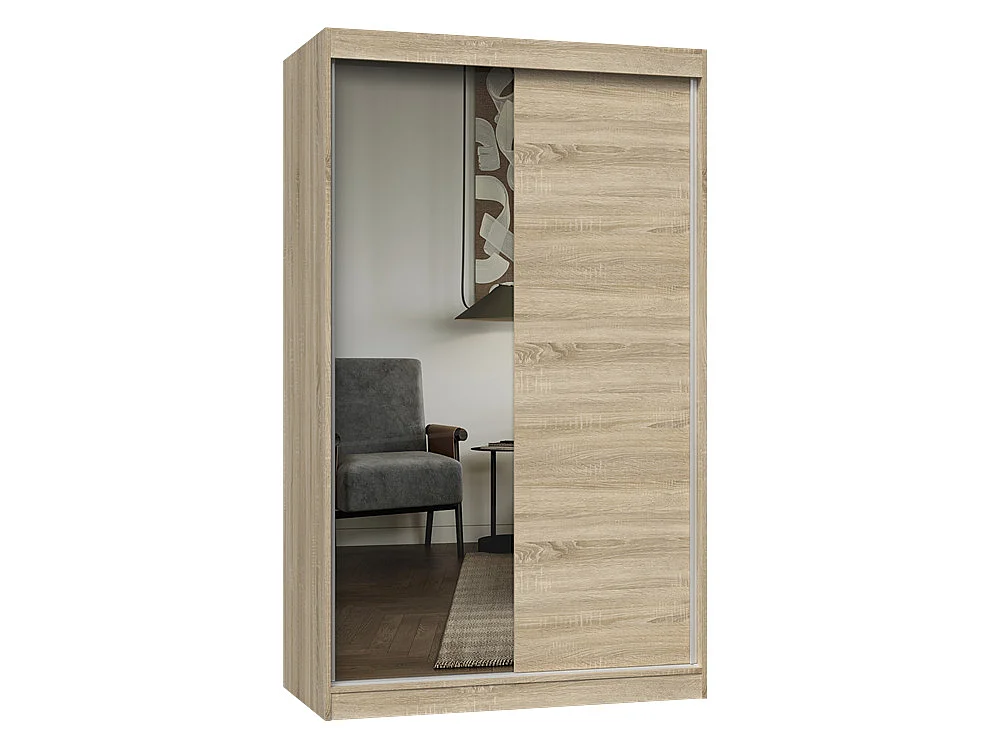 Armadio ante scorrevoli 120x200 cm con specchio rovere chiaro AT3