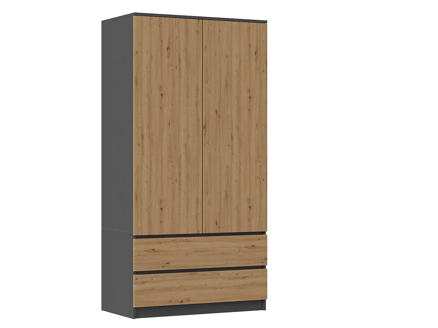 Armadio a 2 ante 90x180 cm con cassetti rovere/antracite AT10