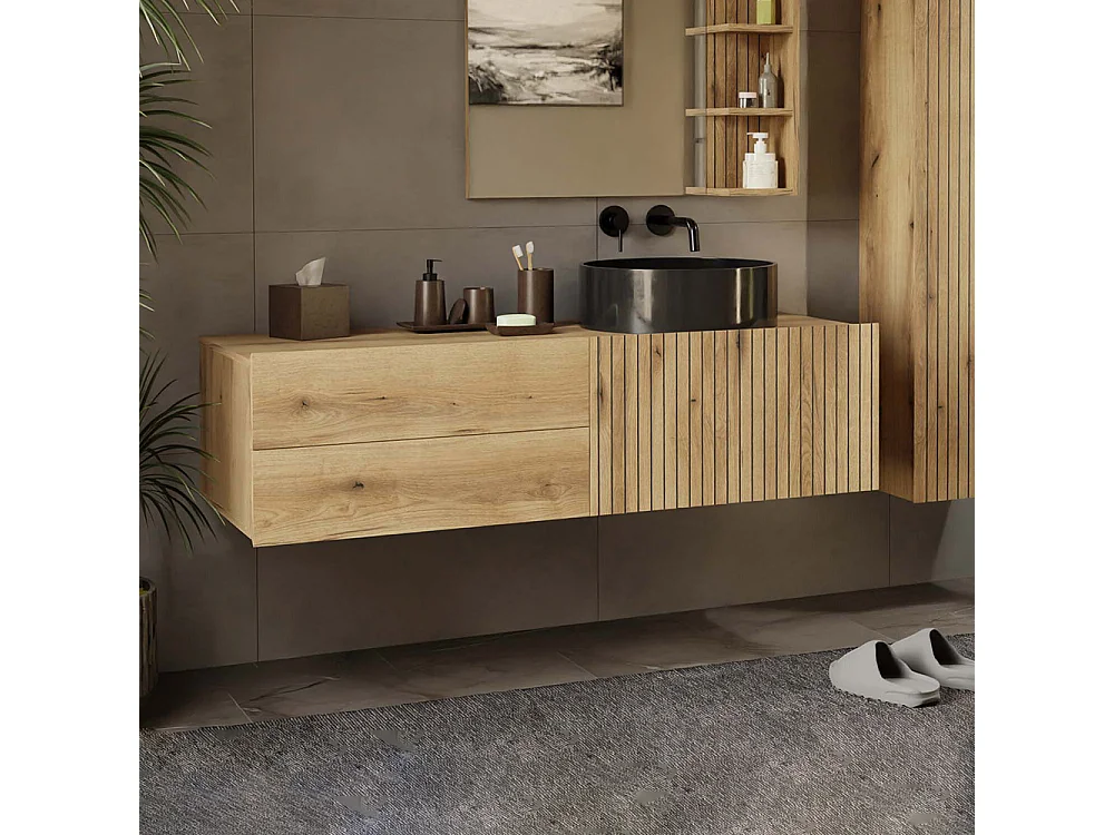 Mobile bagno sospeso 140 cm con anta a ribalta rovere antico MLBT3