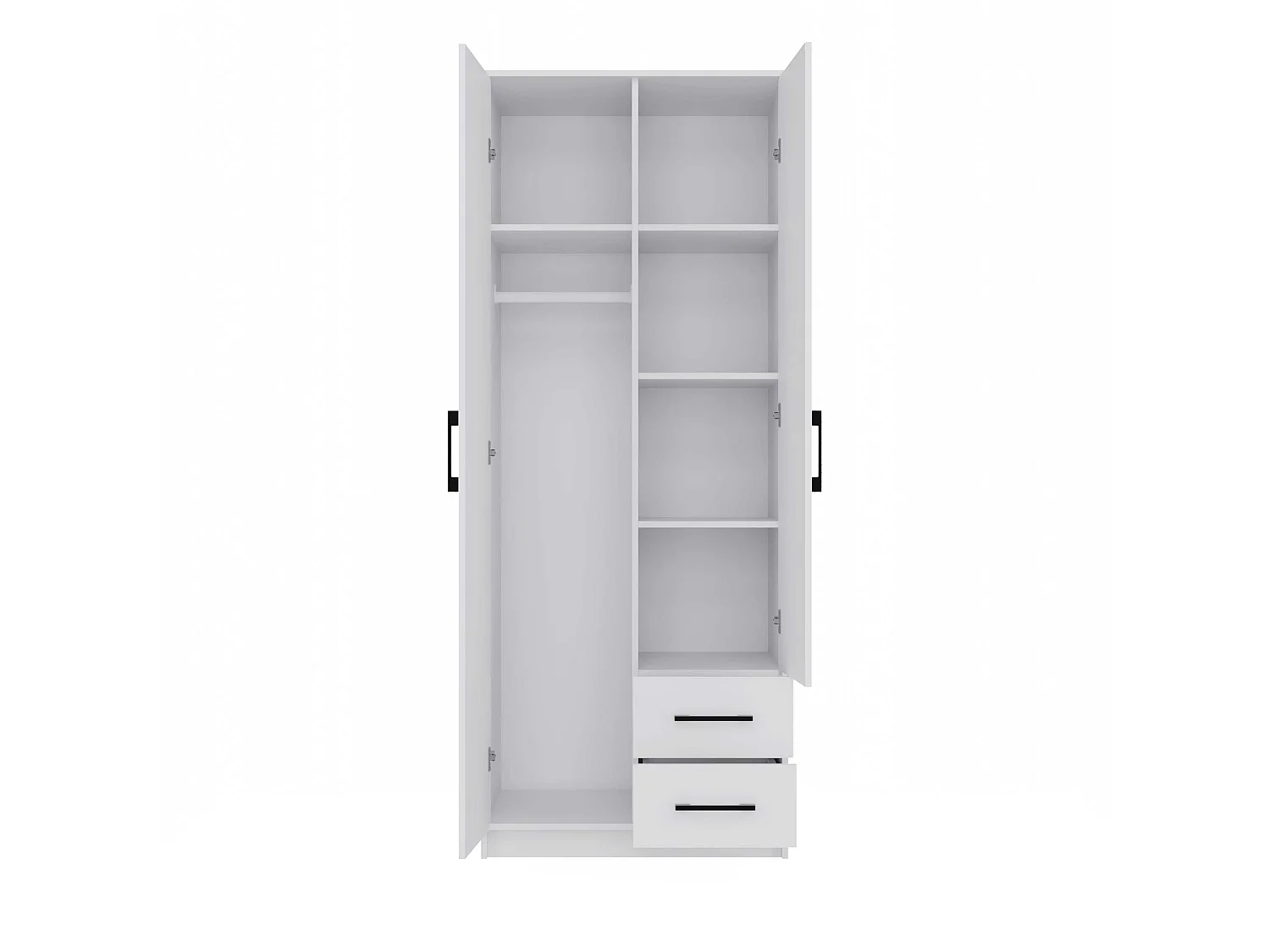 Armadio 2 ante 80x205 cm con specchio e cassetti bianco AT16