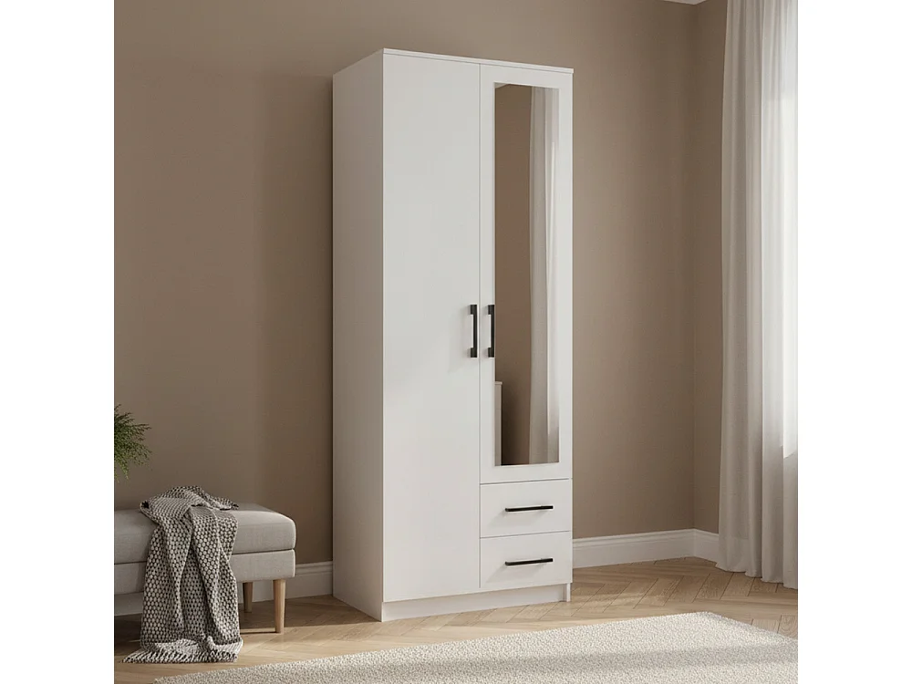 Armadio 2 ante 80x205 cm con specchio e cassetti bianco AT16