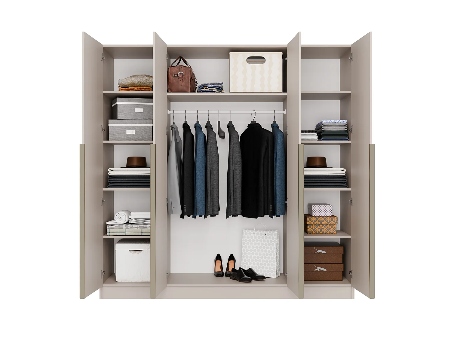 Armadio 4 ante 200x200 cm design elegante beige AT18