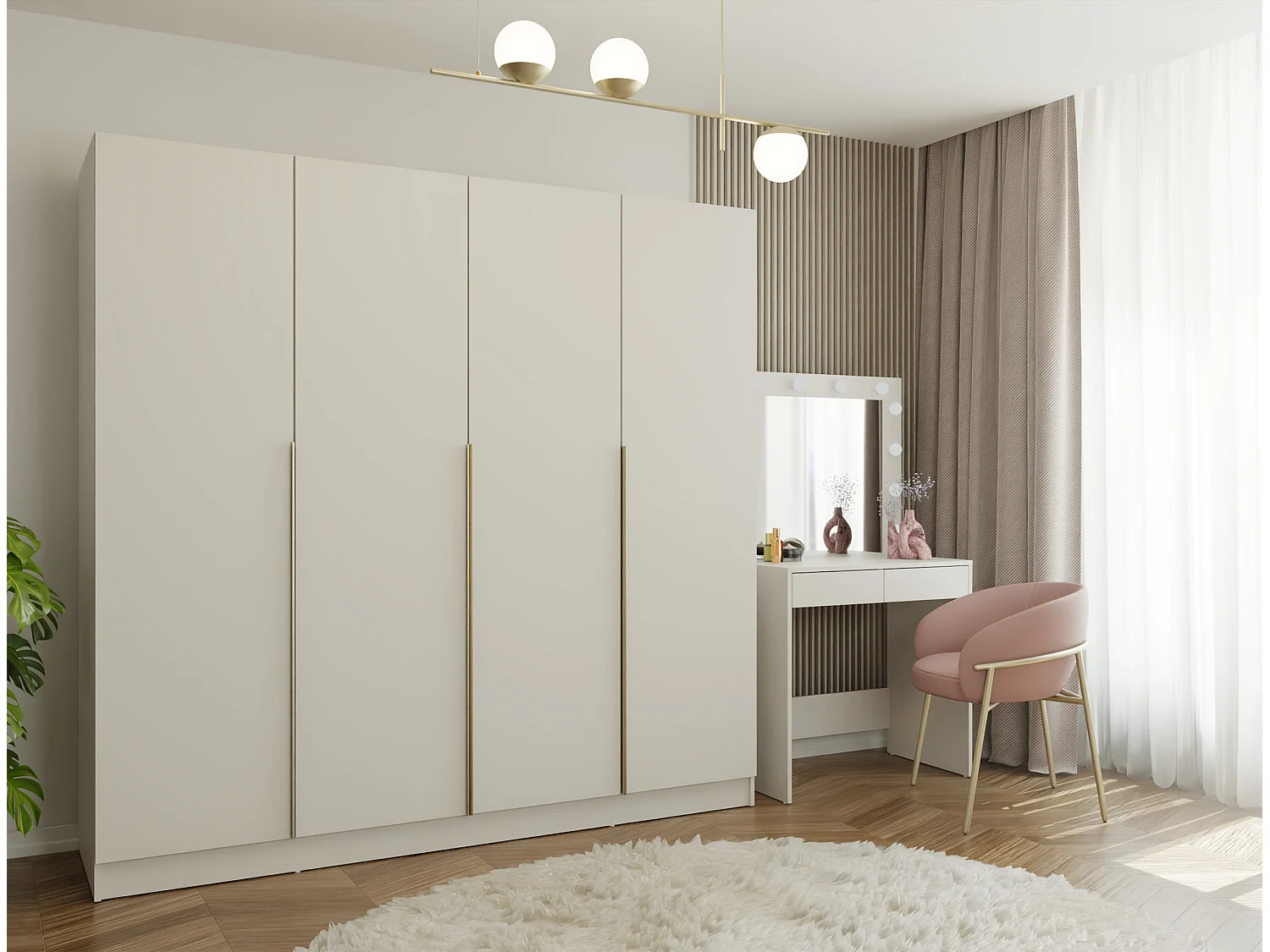 Armadio 4 ante 200x200 cm design elegante beige AT18