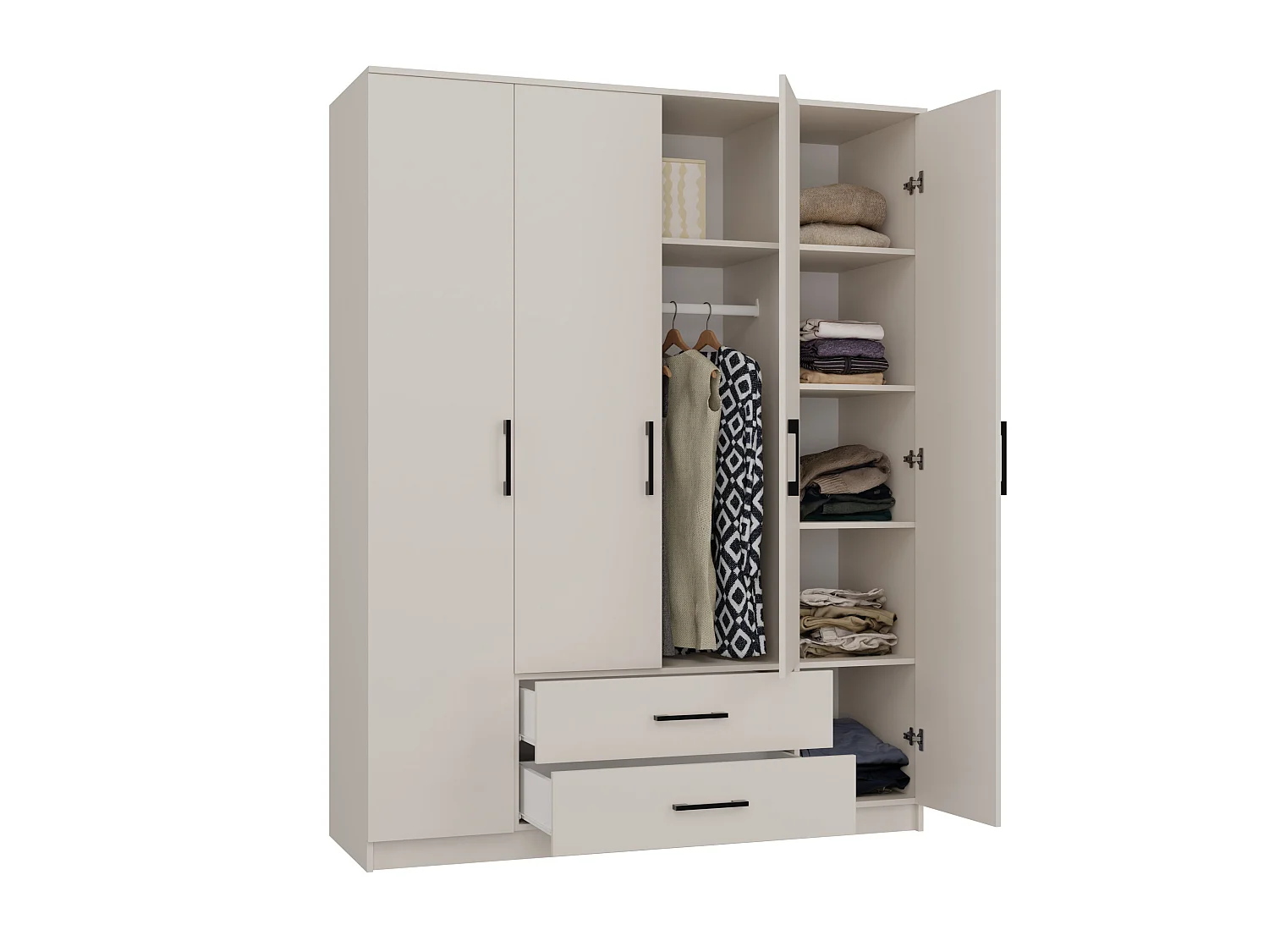 Armadio 4 ante 160x205 cm cassetti beige AT14