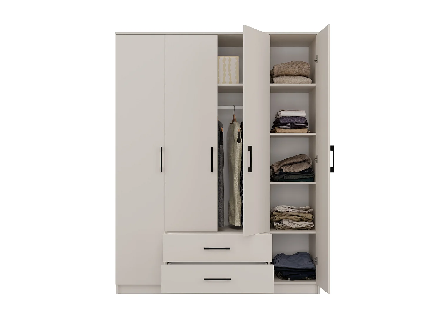 Armadio 4 ante 160x205 cm cassetti beige AT14