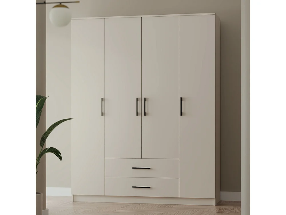 Armadio 4 ante 160x205 cm cassetti beige AT14