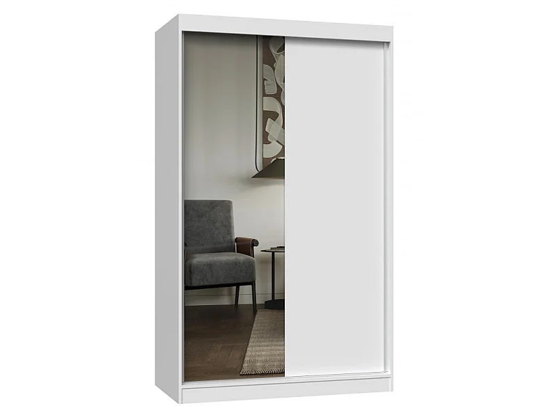 Armadio ante scorrevoli 120x200 cm con specchio bianco opaco AT3