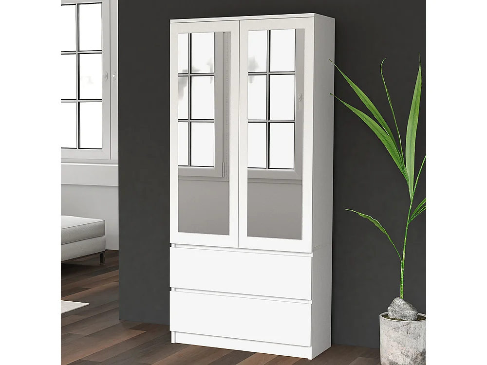 Armadio 90x180 cm con specchio bianco AT11