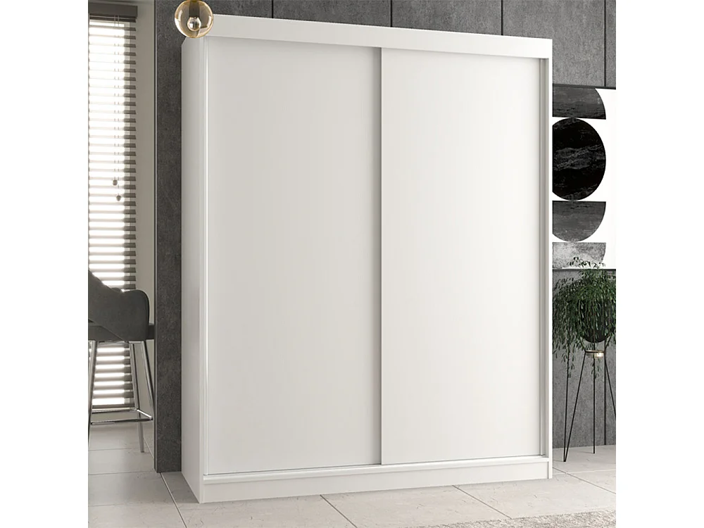 Armadio con ante scorrevoli 160x200 cm per camera da letto bianco AT6