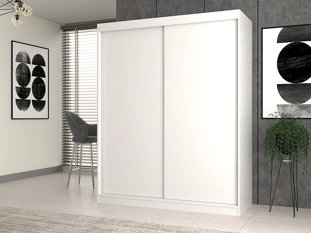 Armadio con ante scorrevoli 160x200 cm per camera da letto bianco AT6