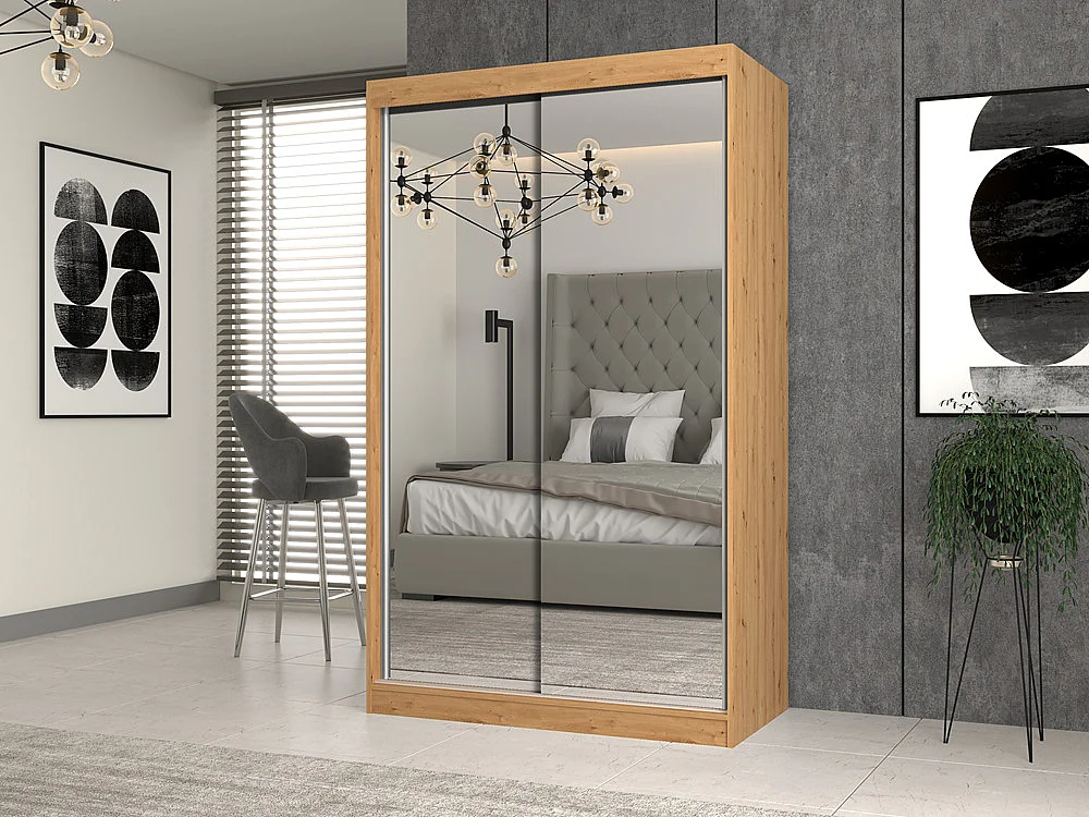 Armadio ante scorrevoli 120x200 cm specchiato rovere AT4