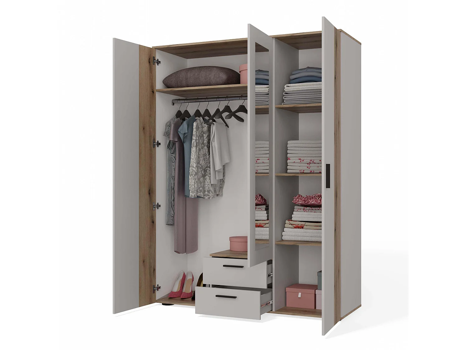 Armadio moderno 150x200 cm a 3 ante battenti cashmere e rovere AT2