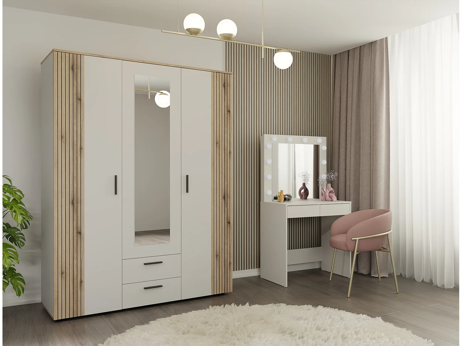 Armadio moderno 150x200 cm a 3 ante battenti cashmere e rovere AT2